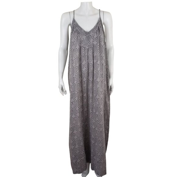 Namsar Maxi Dress OS Gray Print 100% Cotton Adjustable Spaghetti Strap - Picture 1 of 8